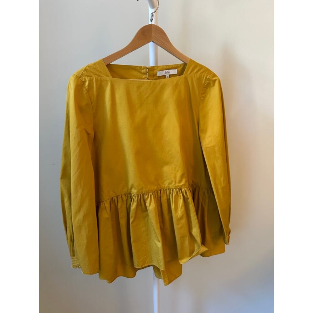 Tibi Cotton Peplum Top in Ochre Yellow, Size 2